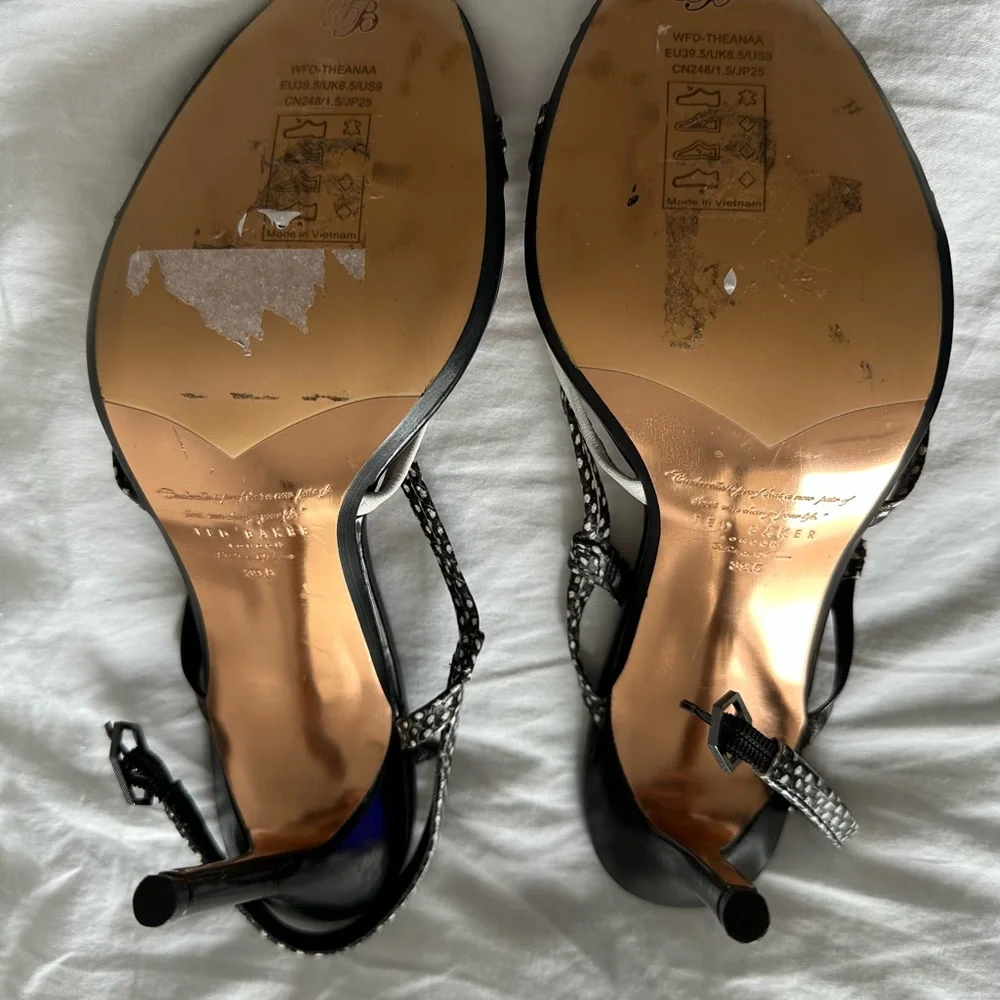 Ted Baker Polka Dot Black White Slingback Heels - Picture 3 of 6